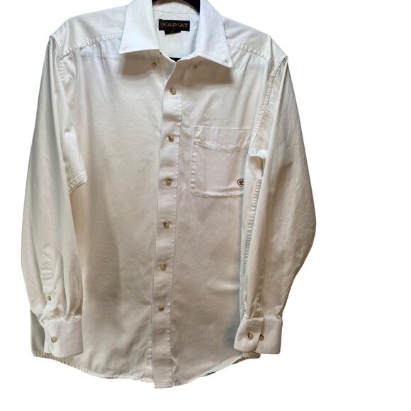 Ariat Mens Long Sleeve White Button-Up Western Shirt Brushpopper Work - Picture 2 of 15
